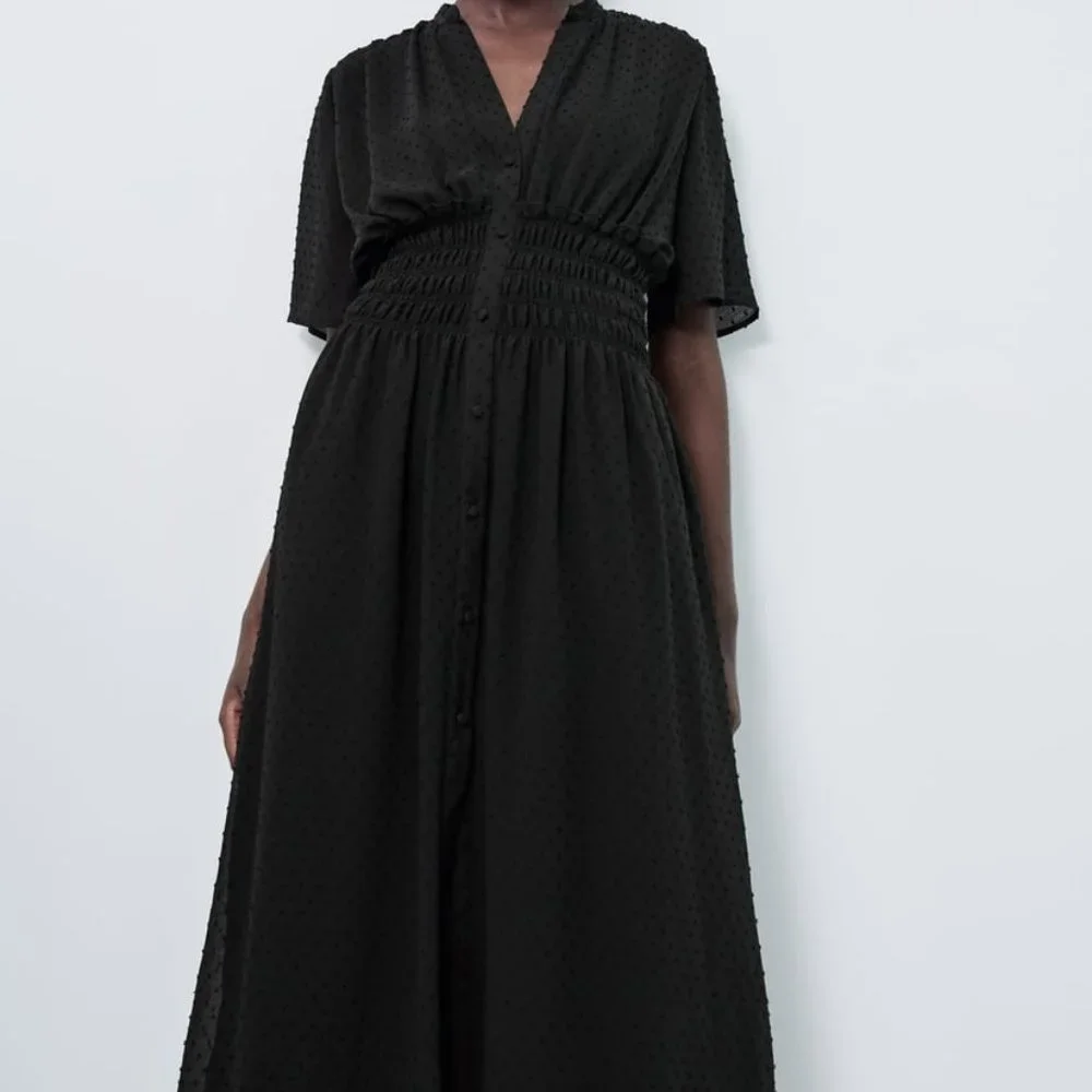 NEW ZARA DOTTED MESH MIDI DRESS XS